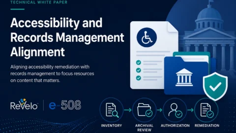 Technical white paper cover illustrating accessibility, records management, document review, and remediation workflow for government organizations.